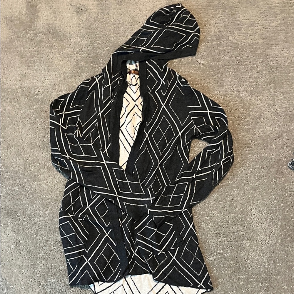 Belldini Black and White Hooded Cardigan